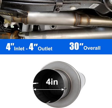 4'' Exhaust Muffler, 4'' Inlet/Outlet, Universal 30'' Overall Stainless Steel Straight through Design, Resonator Muffler