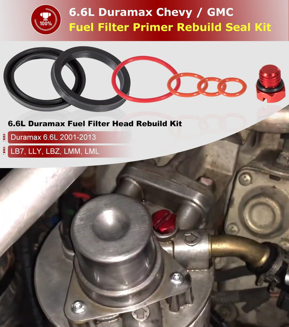 6.6L Duramax Fuel Filter Primer Rebuild Seal Kit Viton O-Rings Billet Bleeder Screw for 2001-2013 6.6L Chevy GMC LB7 LLY LBZ LMM LML Duramax Fuel Filter Primer