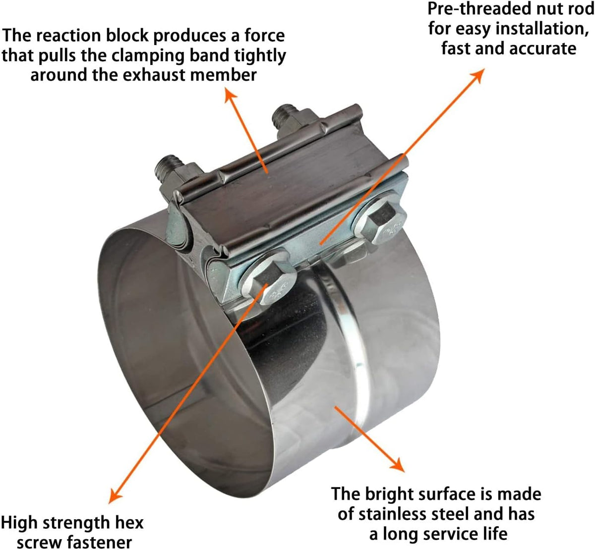 4 Inch Lap Joint Exhaust Pipe Muffler Clamp Band - 304 Stainless Steel (4 Pack)