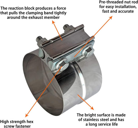 4 Inch Lap Joint Exhaust Pipe Muffler Clamp Band - 304 Stainless Steel (4 Pack)