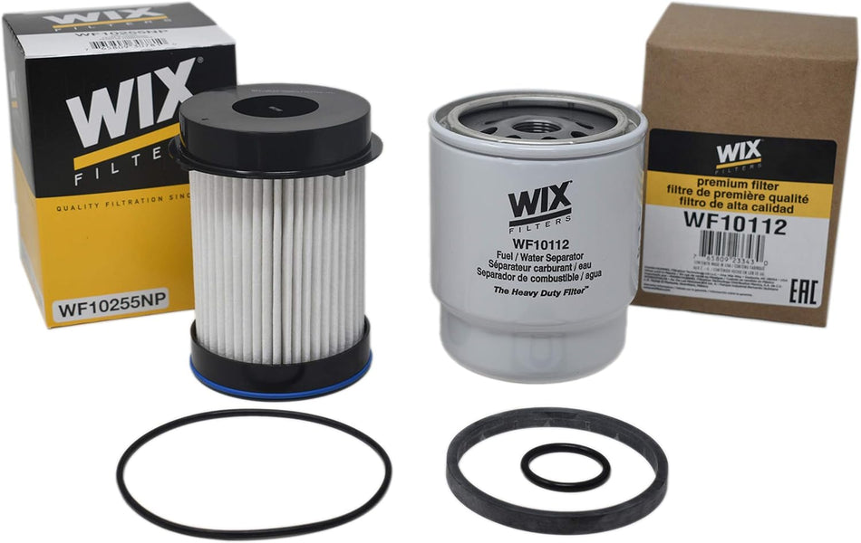 Kit for Dodge Ram 6.7L Diesel Cummins Fuel Filter & Fuel/Water Seperator Set Wix WF10112 & WF10255NP for 2013-2018 Models 2500/3500/4500/5500