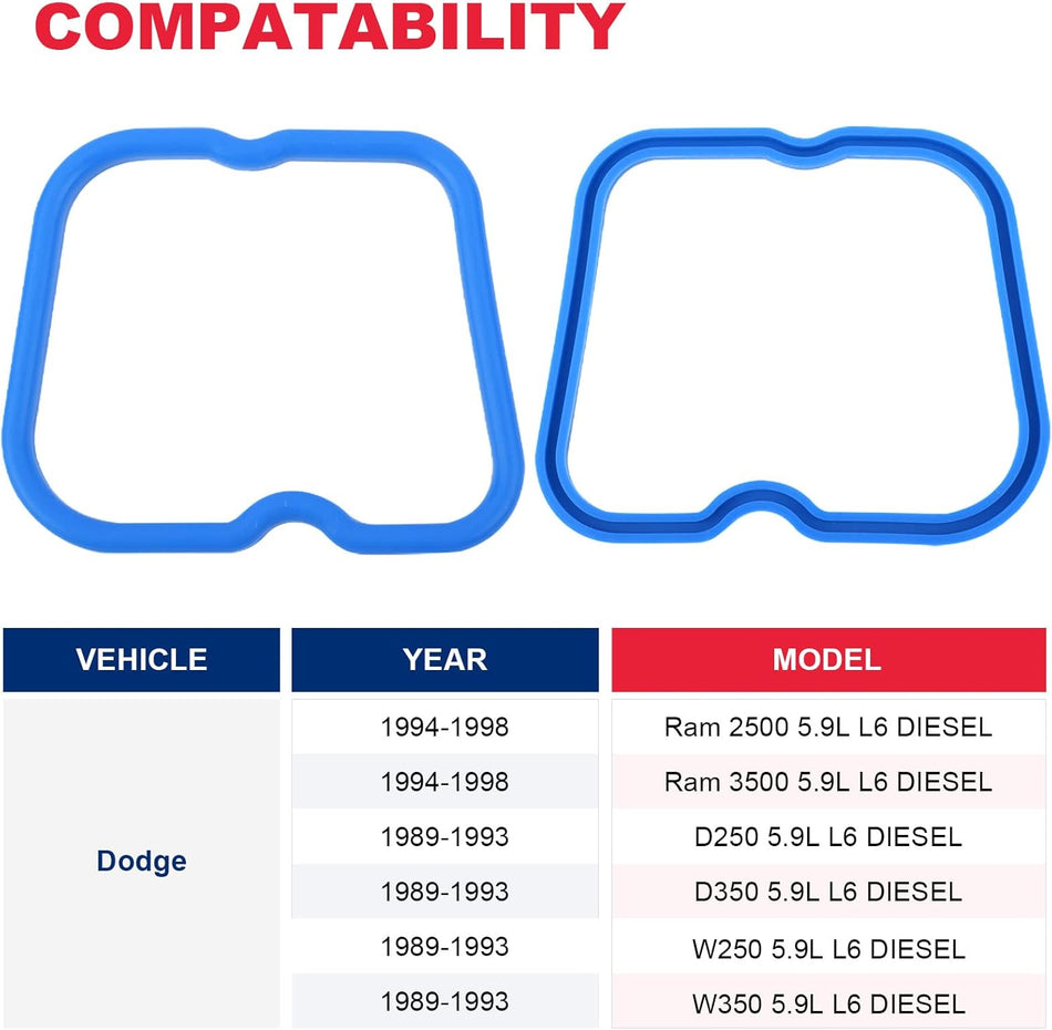 5.9 Cummins Valve Cover Gasket Seal Set (6Pcs) Fit for 1989-1998 Ram 2500 3500 D250 D350 W250 W350 Cummins 12V 6B 6BT 5.9L Replaces# 3902666 VS50396R1