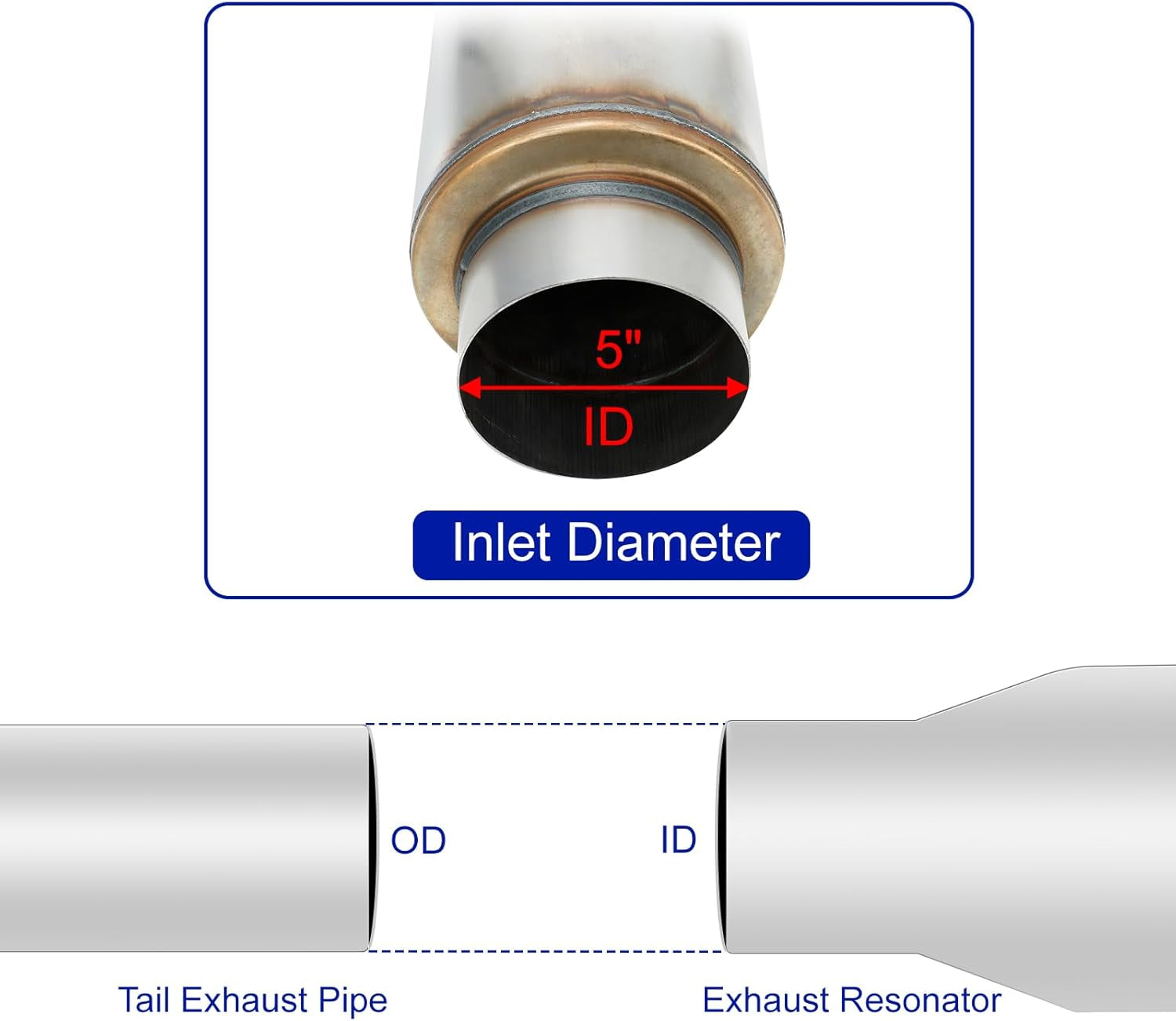 Exhaust Resonator 5" Inlet 5" Outlet High Performance Muffler 30" Inch Overall Stainless Steel Straight