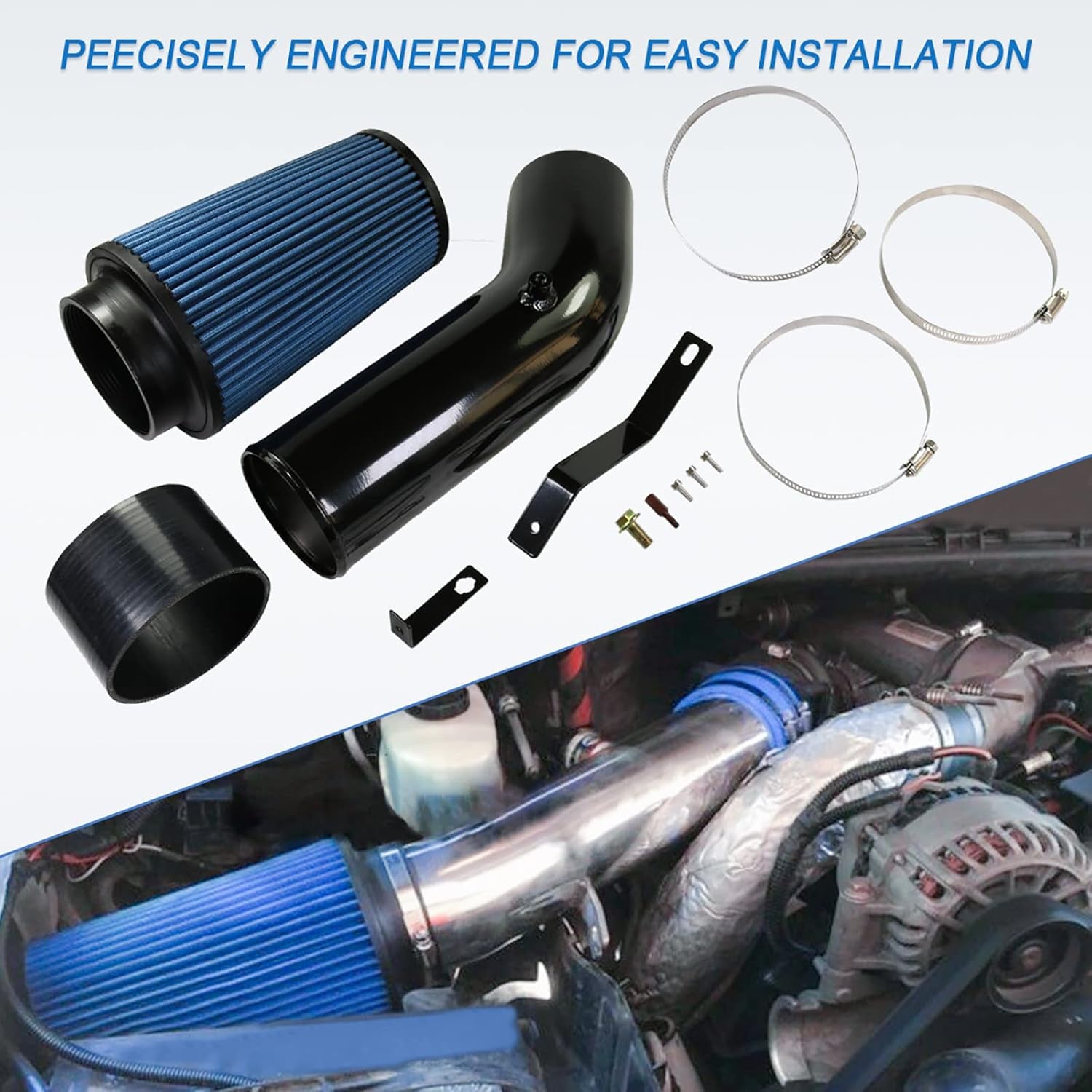 Oiled Cold Air Intake 7.3 Diesel Kit Air Intake Pipe with Oiled Filter Replacement for Ford F250 F350 F450 Super Duty 7.3L Power Stroke Diesel 1999.5-2003 (1999.5-2003 F250 F350 F450 7.3L Diesel)