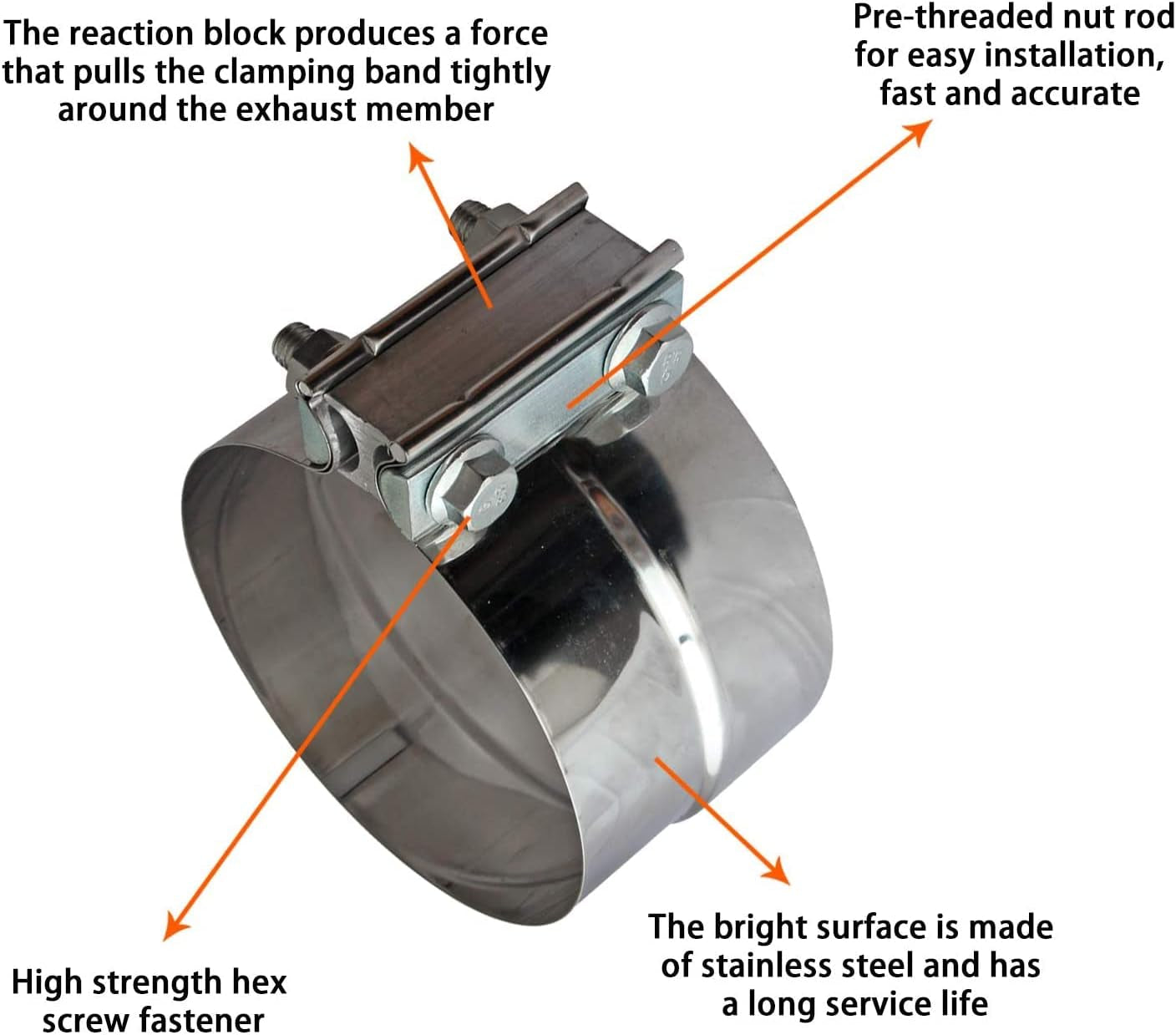 Exhaust Clamps 5" Lap Joint 304 Stainless Steel Band Clamp (4 Pack)