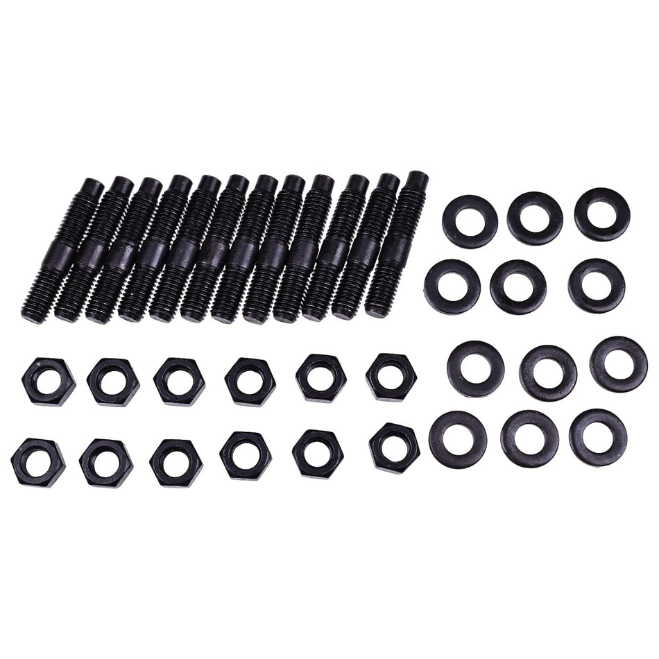 12Pcs Stud with Nut Kit Compatible with Dodge Cummins 1989-2019 Models 4Bt 6Bt 12V 24V 3.9L 5.9L 6.7L
