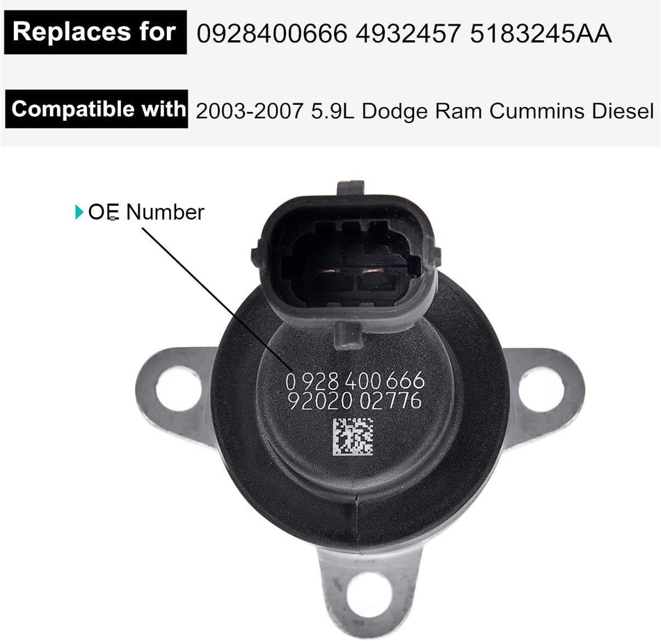 0928400666 Diesel Fuel Pressure Regulator Compatible with Dodge Ram Cummins 2003-2007 Diesel 5.9L