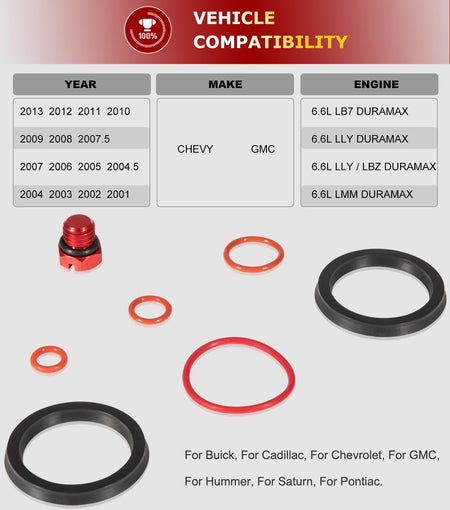 6.6L Duramax Fuel Filter Primer Rebuild Seal Kit Viton O-Rings Billet Bleeder Screw for 2001-2013 6.6L Chevy GMC LB7 LLY LBZ LMM LML Duramax Fuel Filter Primer