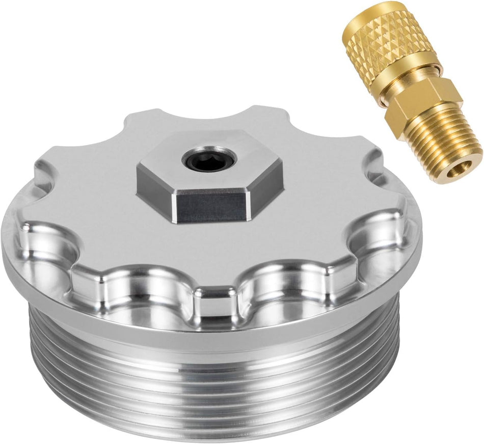 Fuel Filter Cap with Fuel Pressure Port Aluminum for 2003-2007 Ford Powerstroke Diesel 6.0L F250,F350,F450,F550,F650,F750,Excursion