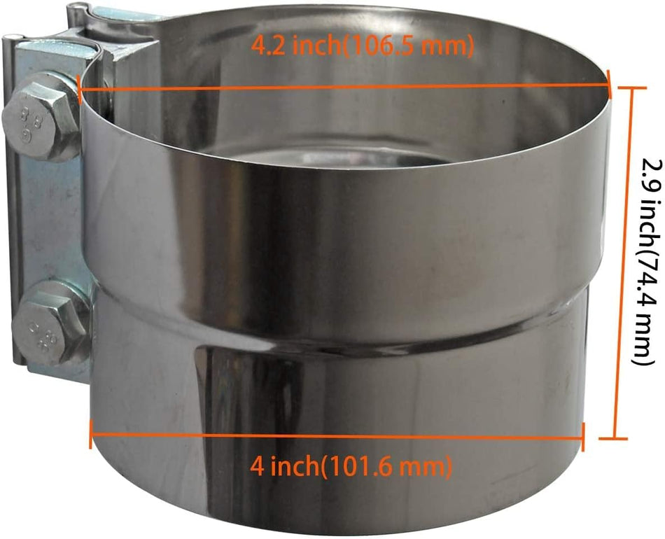 4 Inch Lap Joint Exhaust Pipe Muffler Clamp Band - 304 Stainless Steel (4 Pack)