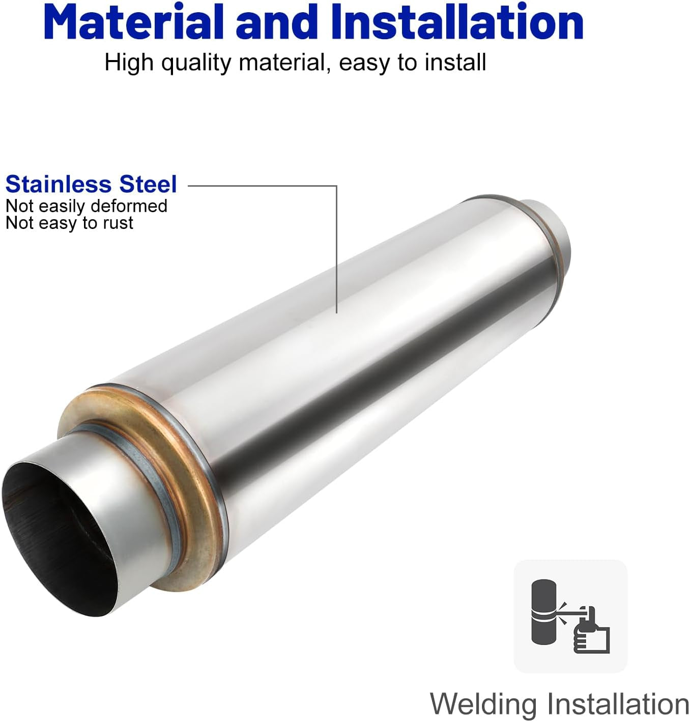 Exhaust Resonator 5" Inlet 5" Outlet High Performance Muffler 30" Inch Overall Stainless Steel Straight