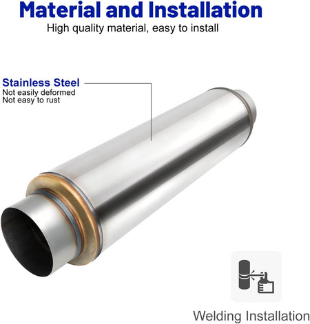 Exhaust Resonator 5" Inlet 5" Outlet High Performance Muffler 30" Inch Overall Stainless Steel Straight