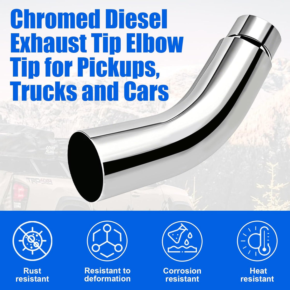Diesel Exhaust Elbow Tip, Side Exit Exhaust Tip, Chromed Turndown Exhaust Tip (4'' Inlet/5'' Outlet)