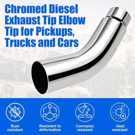 Diesel Exhaust Elbow Tip, Side Exit Exhaust Tip, Chromed Turndown Exhaust Tip (4'' Inlet/5'' Outlet)