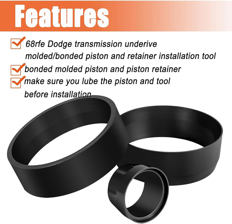 68Rfe Transmission Underdrive Piston and Retainer Install Tool for Dodge #T-3250-KM Bonded Molded Piston and Piston Retainer Tool(3Pcs)