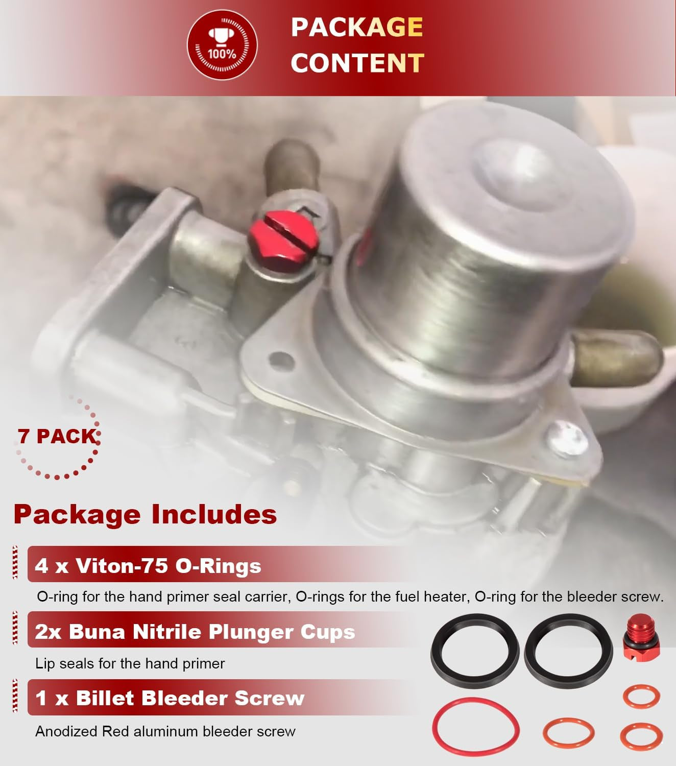 6.6L Duramax Fuel Filter Primer Rebuild Seal Kit Viton O-Rings Billet Bleeder Screw for 2001-2013 6.6L Chevy GMC LB7 LLY LBZ LMM LML Duramax Fuel Filter Primer