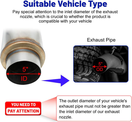Exhaust Resonator 5" Inlet 5" Outlet High Performance Muffler 30" Inch Overall Stainless Steel Straight