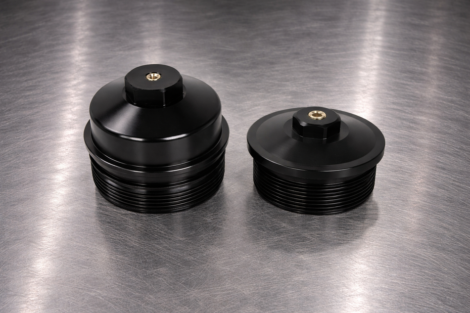 03-07 FORD 6.0L POWERSTROKE DIESEL BILLET ENGINE OIL / FUEL FILTER CAPS - Auction - The Diesel Market Place