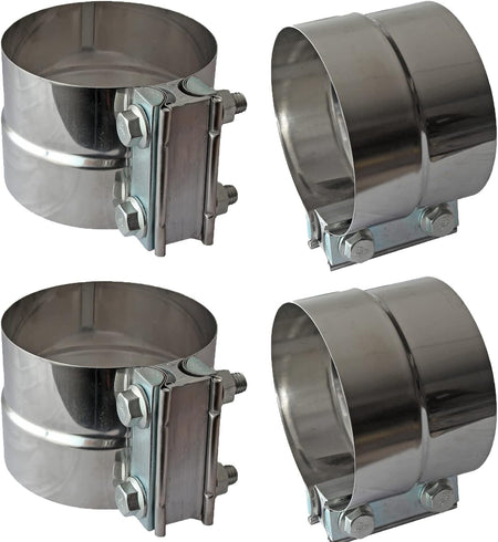 4 Inch Lap Joint Exhaust Pipe Muffler Clamp Band - 304 Stainless Steel (4 Pack)