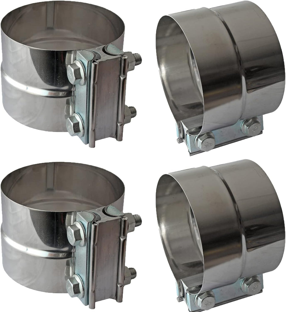 4 Inch Lap Joint Exhaust Pipe Muffler Clamp Band - 304 Stainless Steel (4 Pack)