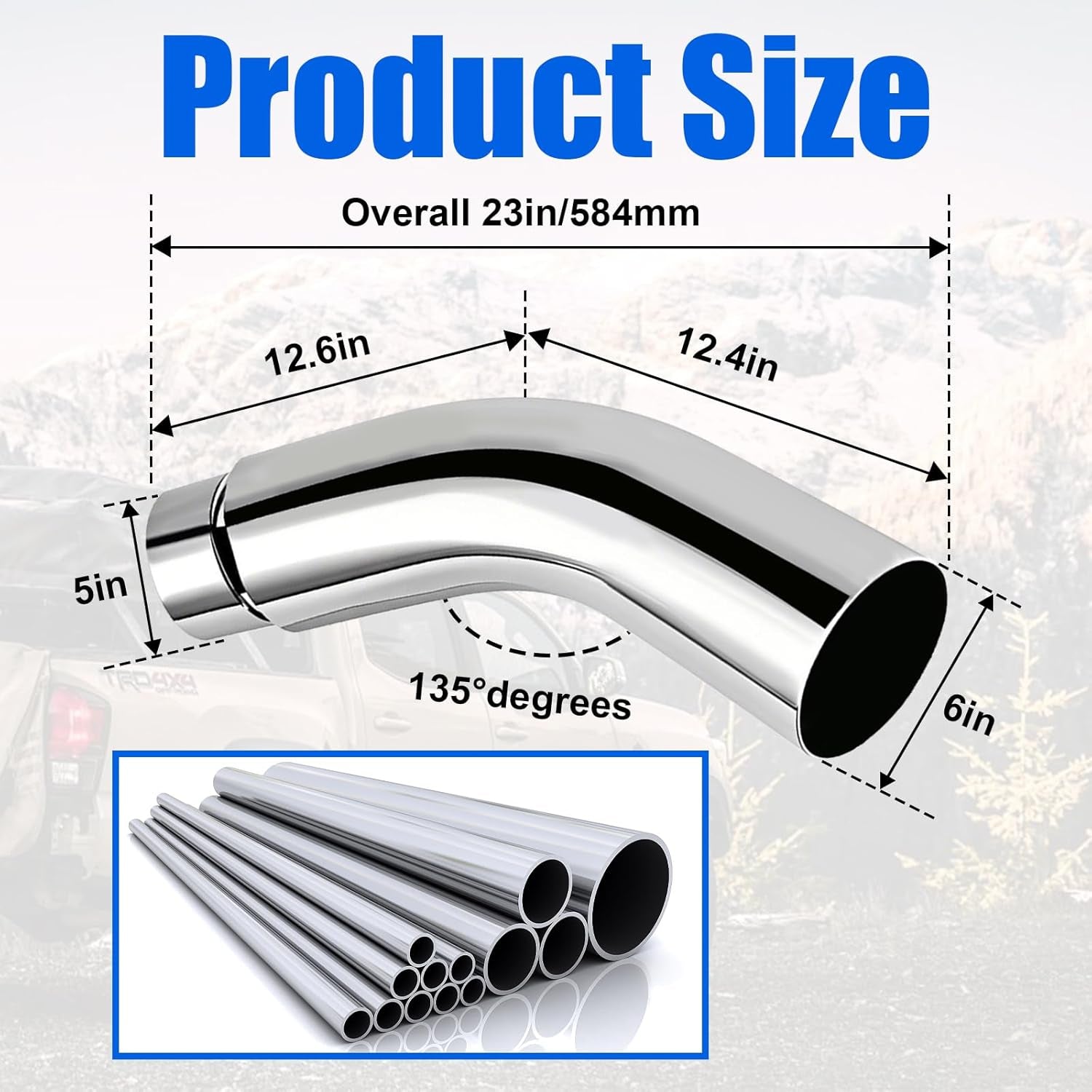 Diesel Exhaust Elbow Tip, Side Exit Exhaust Tip, Chromed Turndown Exhaust Tip (5'' Inlet/6'' Outlet)