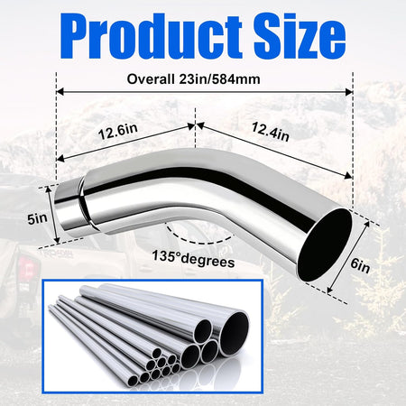 Diesel Exhaust Elbow Tip, Side Exit Exhaust Tip, Chromed Turndown Exhaust Tip (5'' Inlet/6'' Outlet)
