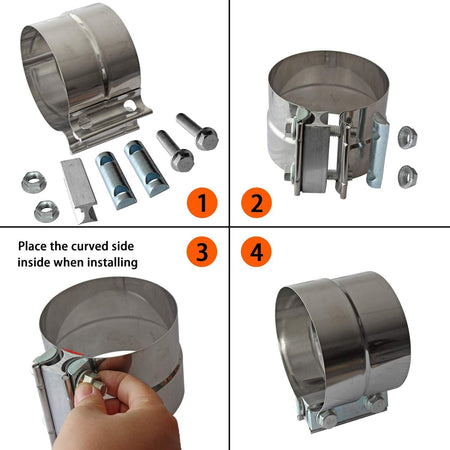 4 Inch Lap Joint Exhaust Pipe Muffler Clamp Band - 304 Stainless Steel (4 Pack)