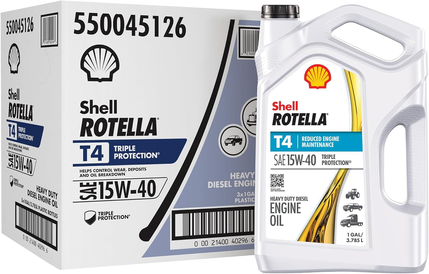 T4 Triple Protection 15W-40 Motor Oil, 1 Gallon (3 Pack)