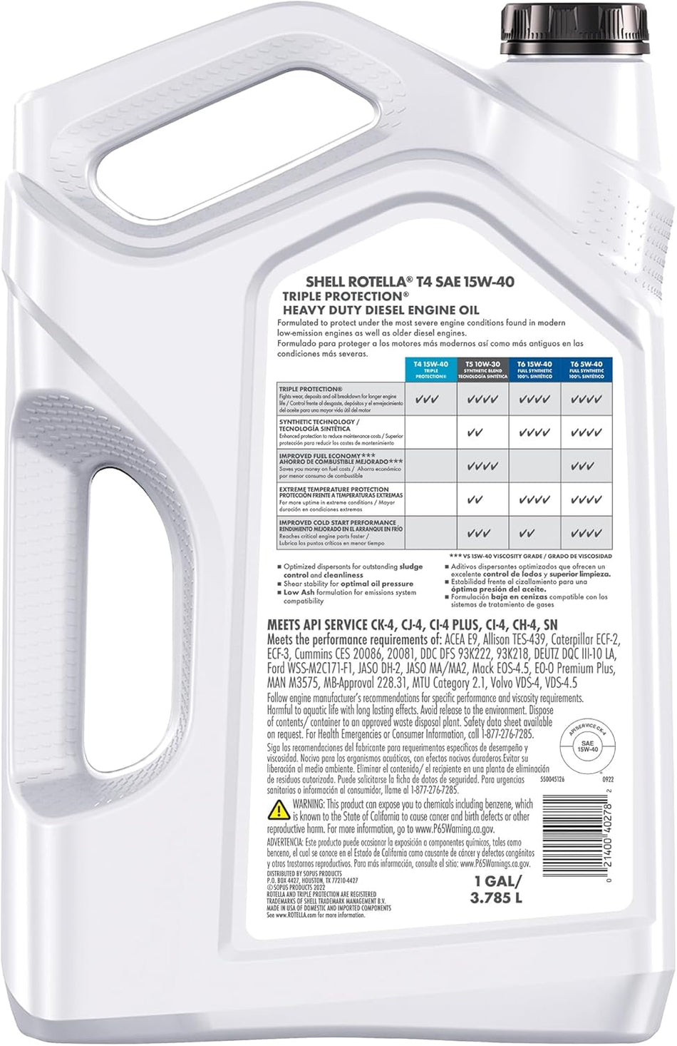 T4 Triple Protection 15W-40 Motor Oil, 1 Gallon (3 Pack)