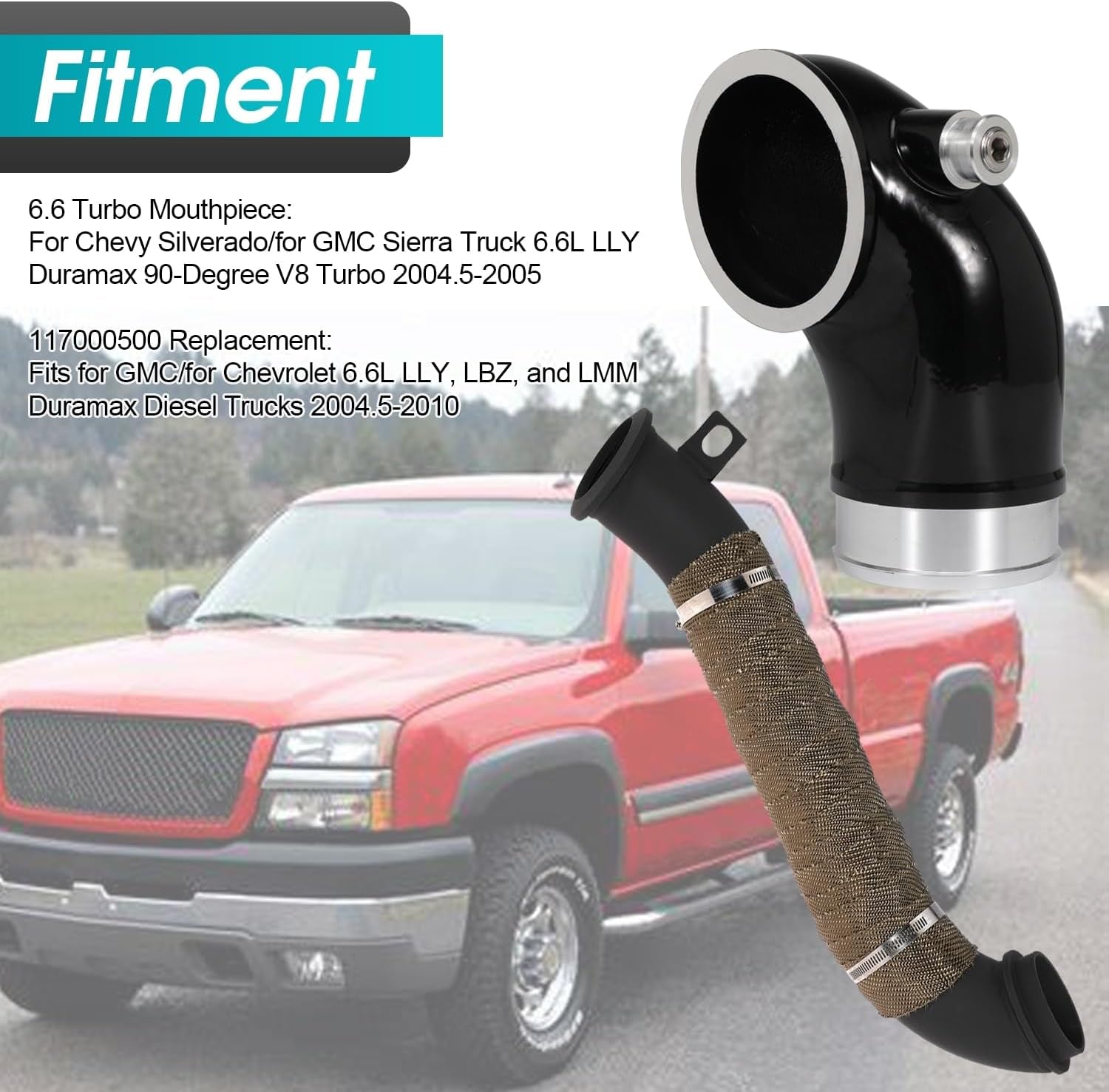 6.6 Turbo Mouthpiece, LLY Engine Turbo Mouthpiece Fits for Duramax 6.6L LLY 2004.5-2010, Inlet Manifold Intake Elbow for Chevrolet for GMC Sierra Trucks with 117000500 Pipe