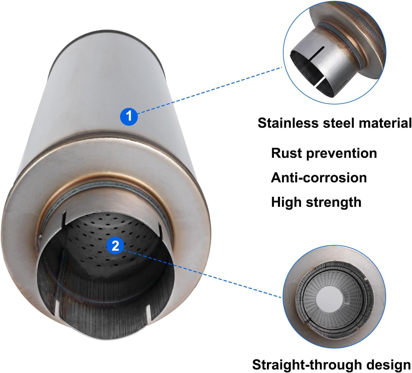 4'' Exhaust Muffler, 4'' Inlet/Outlet, Universal 30'' Overall Stainless Steel Straight through Design, Resonator Muffler