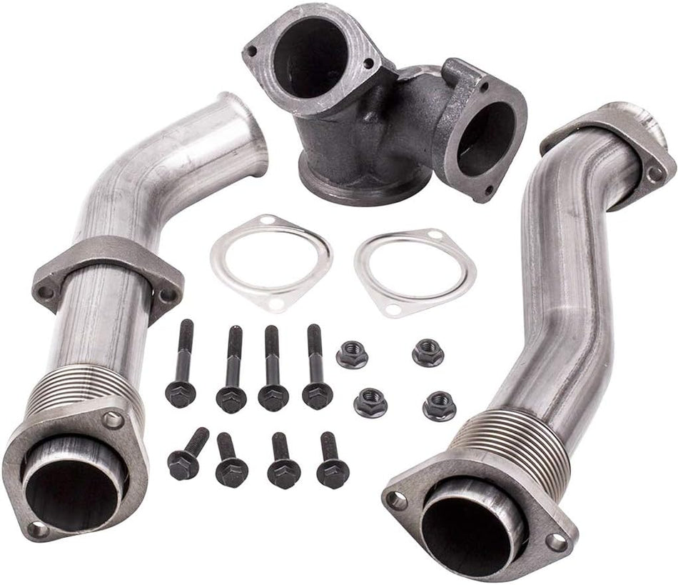 PowerStroke Turbo Diesel Exhaust Manifold Bellowed Up Pipes Kit Compatible with Ford 1999-2003 7.3L 679-005 F-250 F-350 Super Duty